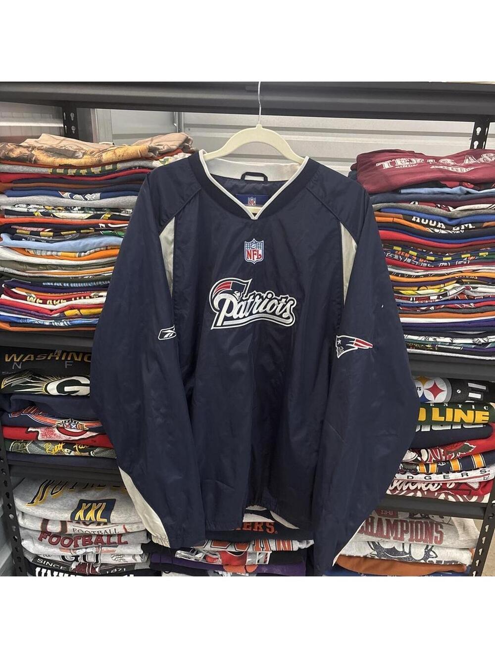 Vintage 2000s Reebok On Field New England Patriots Pullover Jacket Navy 2XL